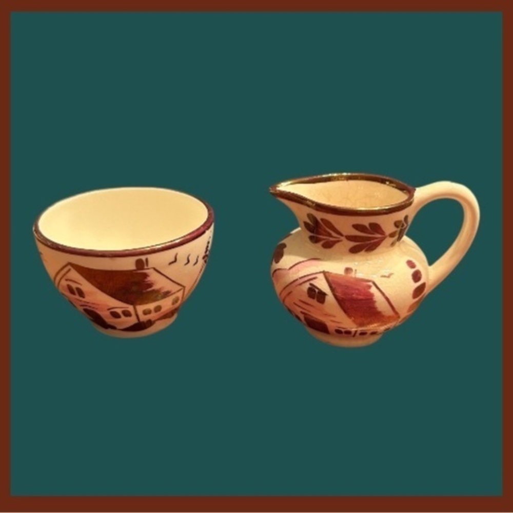 Handpainted Gray Pottery Mini Creamer and Sugar